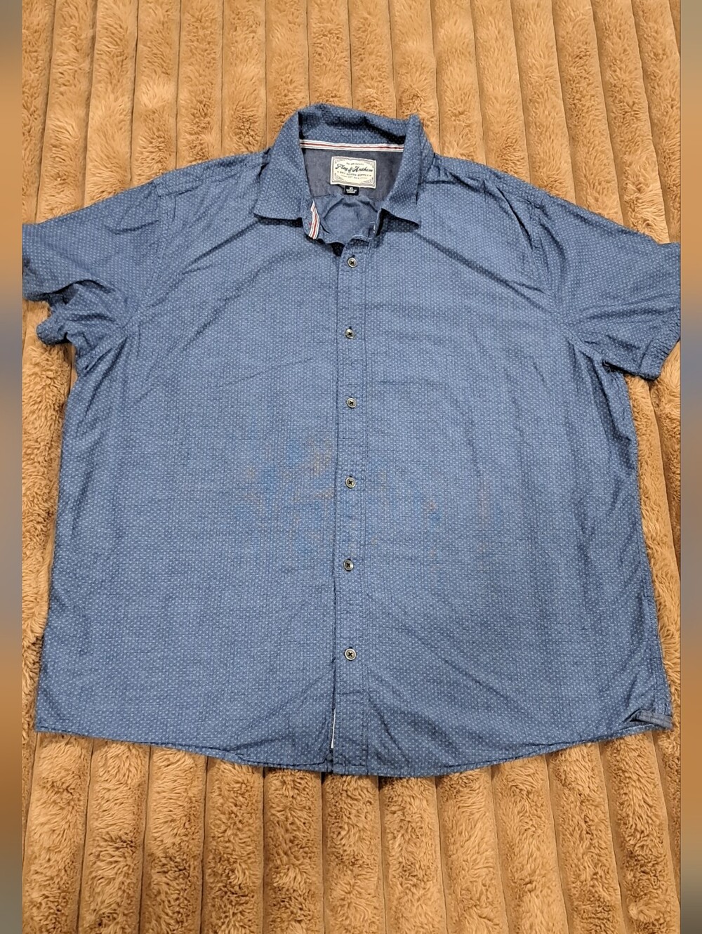 Flag & Anthem Shirt Mens XL Tall Blue Geometric Print Short Sleeve Button Up
